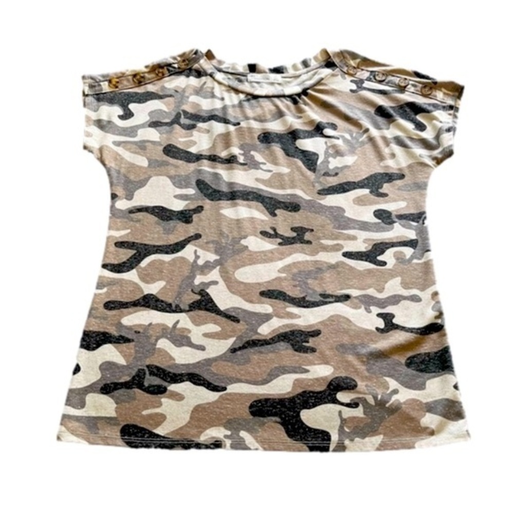 89th & Madison Camo Buttoned Short Sleeve Top Women’s Size SP